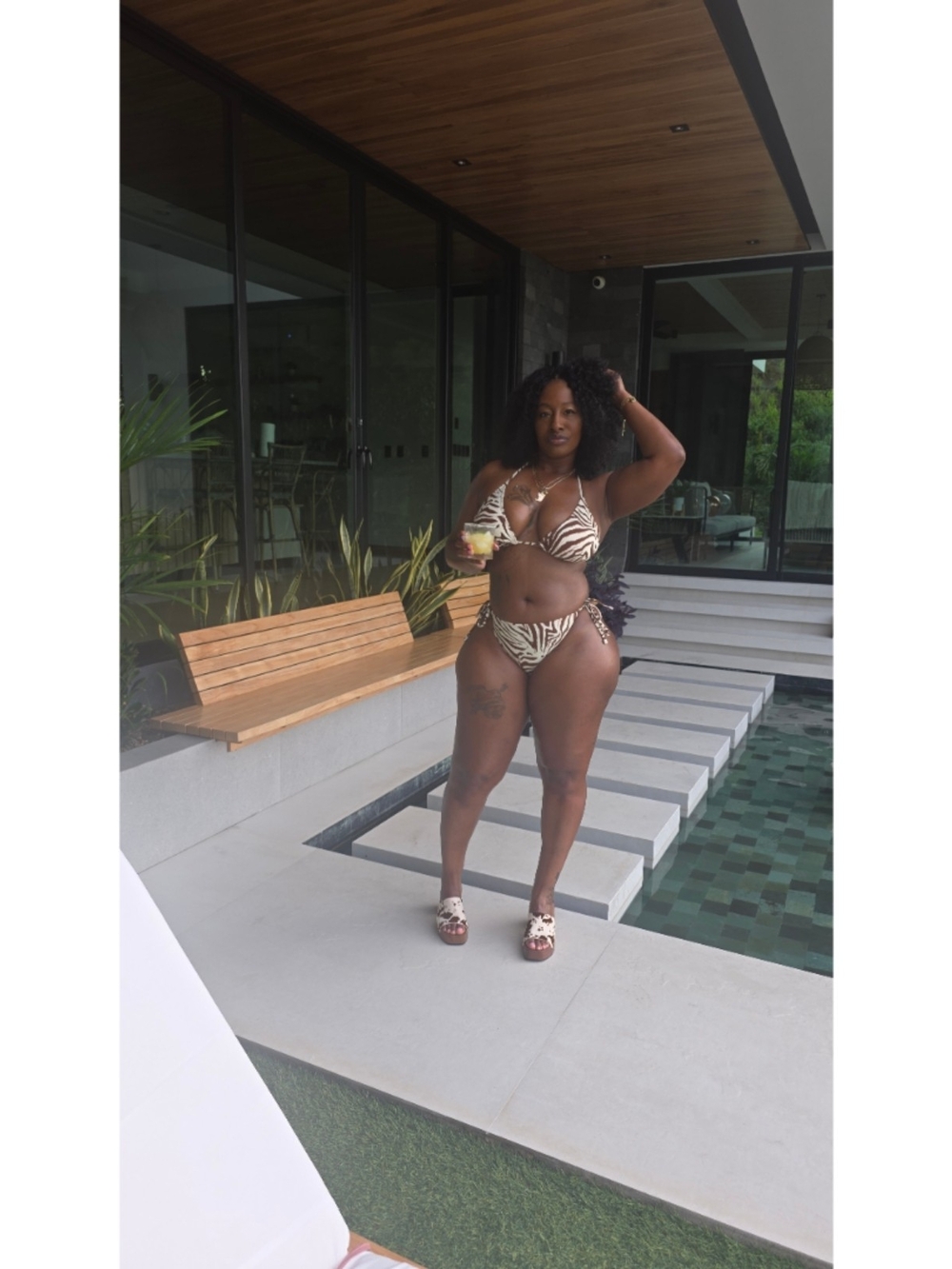 No Boundaries Brown and White Zebra Print Triangle Bikini